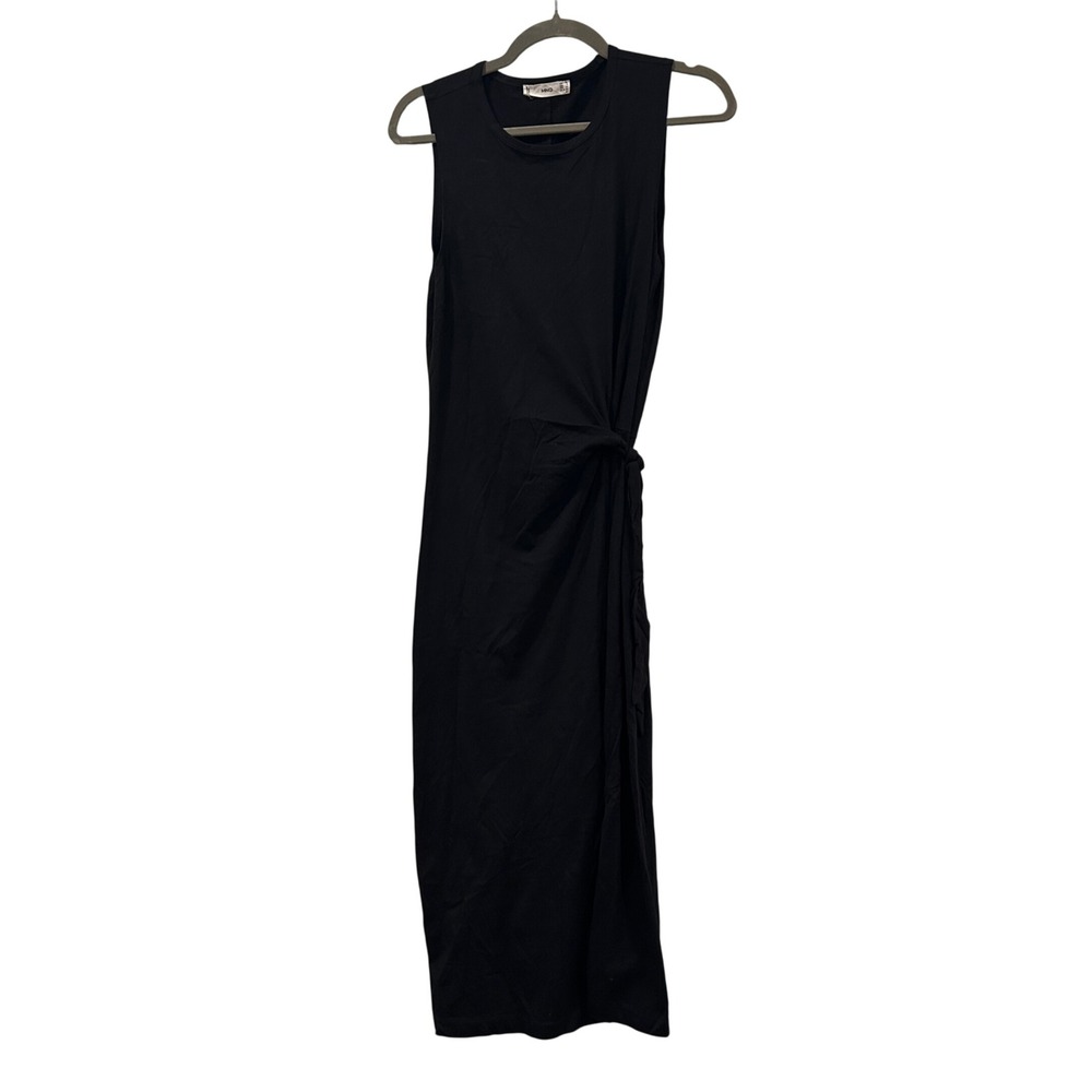 MNG Mango Black Modern Capsule Sleeveless Crew Midi Tank Dress Side Slit Size S